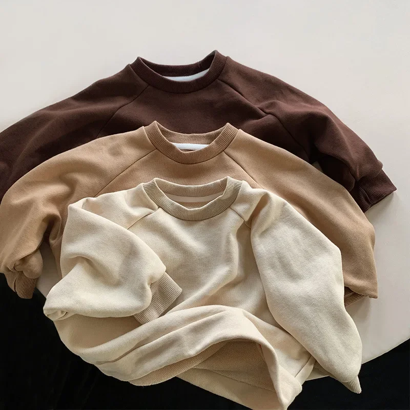 

Children Long Sleeve Sweatshirt Spring Autumn New Baby Solid Loose Pullover Boys Girls Casual Versatile Tops Kids Cotton Clothes