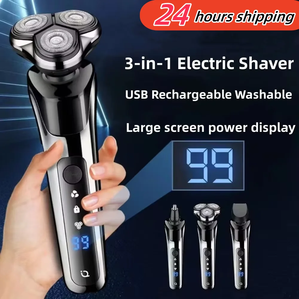 3-in-1 Electric Shaver Double Head 5000 Digital Display Head Washable Rechargeable Brushless Men's Fast Charge Razor New