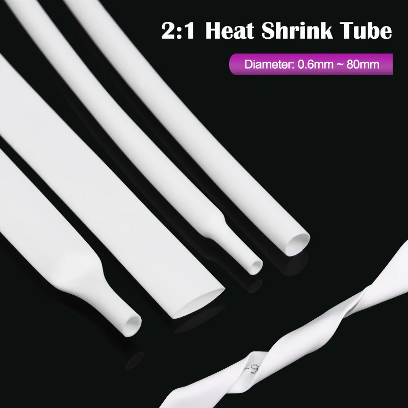 

1-25M White 2:1 Heat Shrink Tube Dia 0.6mm ~ 80mm Polyolefin PE DIY Cable Repair Shrinkable Tubing Case Sleeve Wire Sheath Wrap