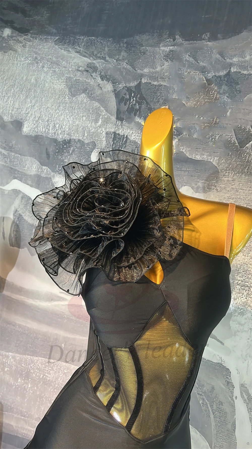 Robe de danse latine pour enfants et adultes, pierre AB, haut de gamme, personnalisée, fleur noire, bretelles, Cha Tango, vêtements pour femmes