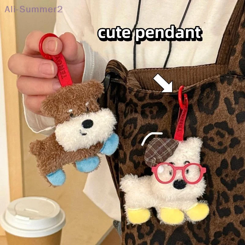 Criativo bonito pelúcia filhote de cachorro boneca pingente chaveiro kawaii macio pelúcia boneca brinquedos charme mochila pendurado decoração acessórios presente