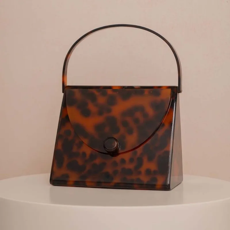 

Vintage Tortoiseshell Color Amber Leopard Pattern Acrylic Evening Bag Luxury Designer Women Wedding Bridal Party Prom Handbag