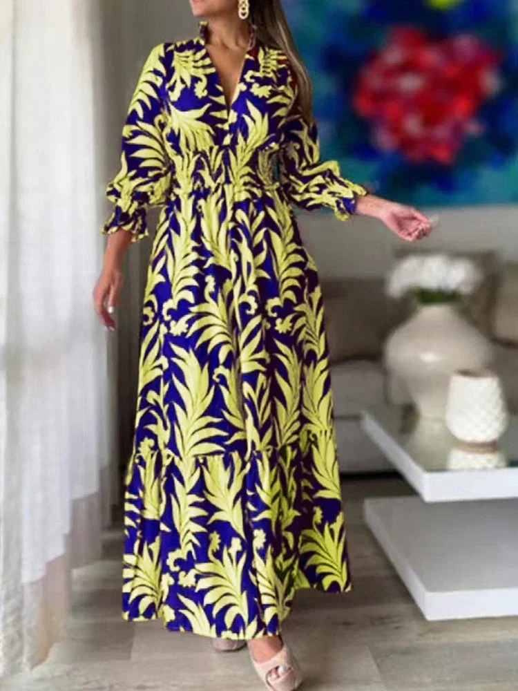 Boho Dress Muslim Women Abaya India Abayas Print Long Shirt Dresses Dubai Islam Evening Kaftan Robe Longue Vestidos Largos 2024