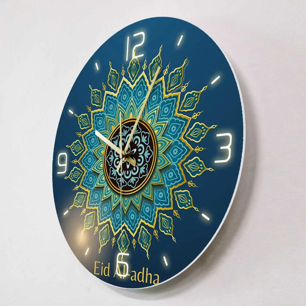 Eid Al-adha Mandala Flower Print Wall Clock For Living Room Islamic Home Decor Eid Mubarak Silent Wall Watch Ramadan Kareen Gift