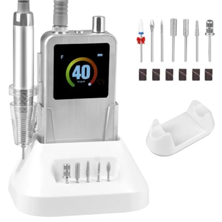 

Cordless Rechargeable Nail Drill 40000RPM Brushless Vibration-Free Electric Nail File for Acrylic Gel Nails Removal and Manicur