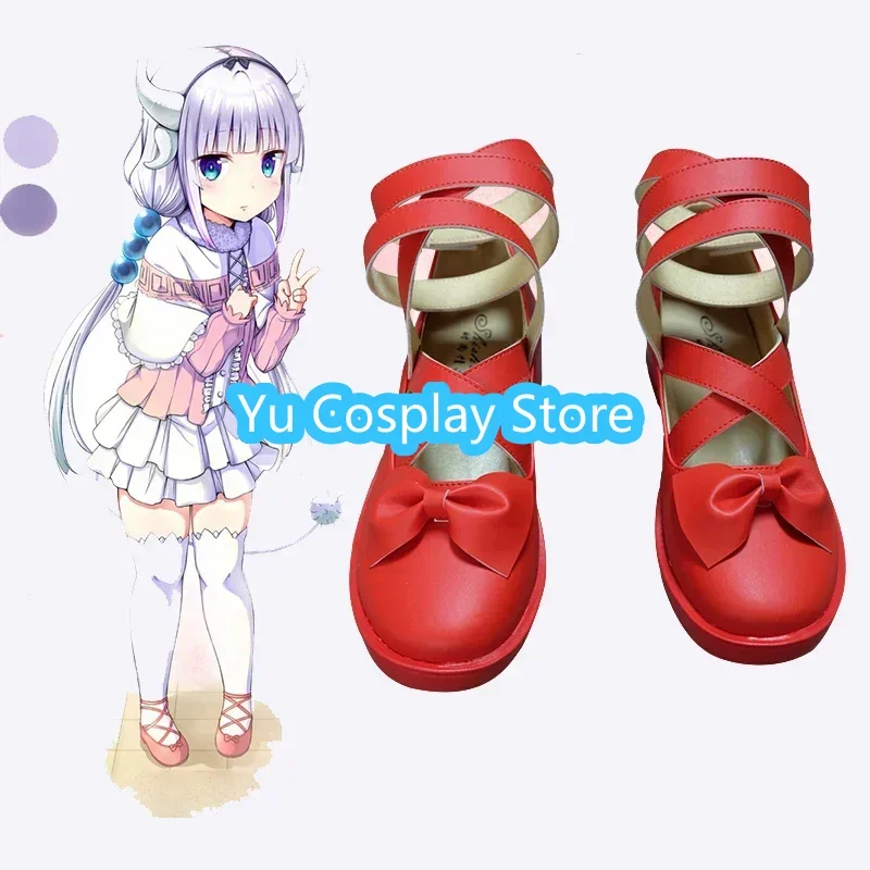 Kanna Kamui Cosplay Shoes Anime Miss Kobayashi's Dragon Maid Red PU Leather Shoes Halloween Boots Cosplay Prop Custom Made