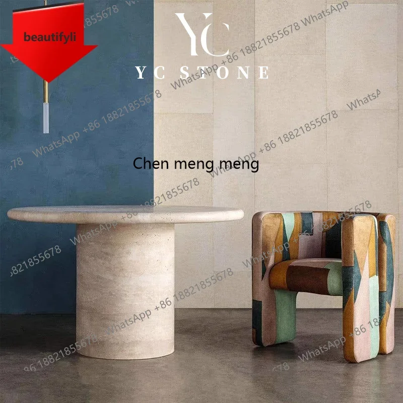 

PP Italian natural travertine round dining table round coffee table designer high-end dining table