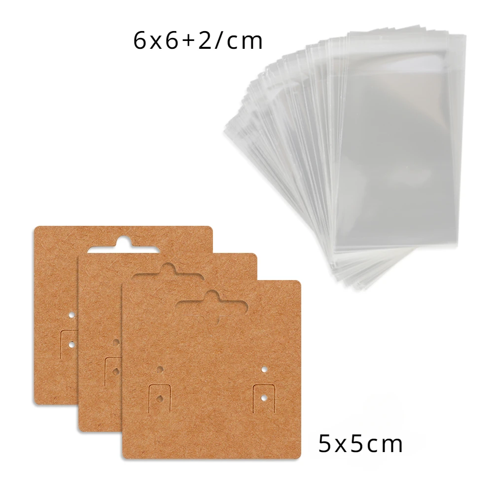 50 Pcs 5x5cm Hangable Earrings Jewelry Display Paper Card Label With Or Without Bags Wholesale Packaging Small Business Supplier