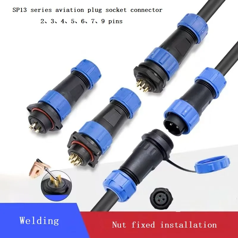 

SP13 series aviation plug and socket 2, 3, 4, 5, 6, 7, 9 pins core IP68 waterproofing connectors (Use welding connection）