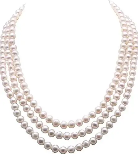 

Terisa PearlJewelr 3 Row 7-8mm White Freshwater Cultured Pearl Necklace for Women Wedding Birthday Party Gift