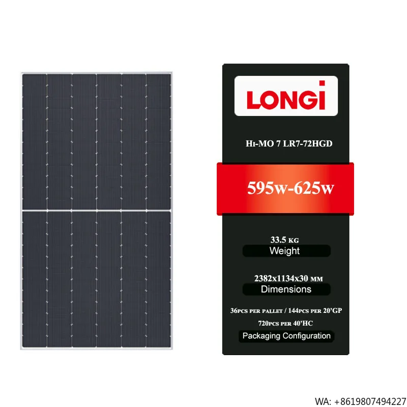 Longi Hi-MO 7 LR7-72HGD 595-625M High Quality Half-Cell Solar Panel 595w 600w 605w 610w 615w 620w 625w