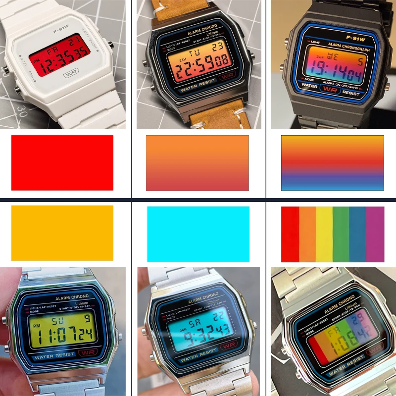 F-91W A158 A159 A168 display screen stickers, DIY high-definition screen colorful Stickers Mod, screen modification color film