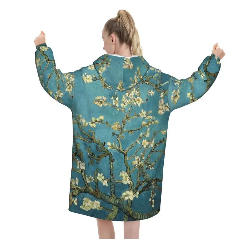 Vincent Van Gogh Almond Blossom Wearable Blanket Hoodie Women Oversized Pullover Sweatshirt Warm Fleece Sherpa Hooded Blanket
