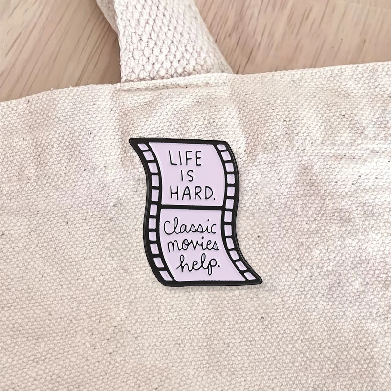 Vintage Cinema Enamel Badges Sarcastic Movie Lines Retro Film Reel Pin Alloy Brooches Lapel Backpack Jewelry Gifts