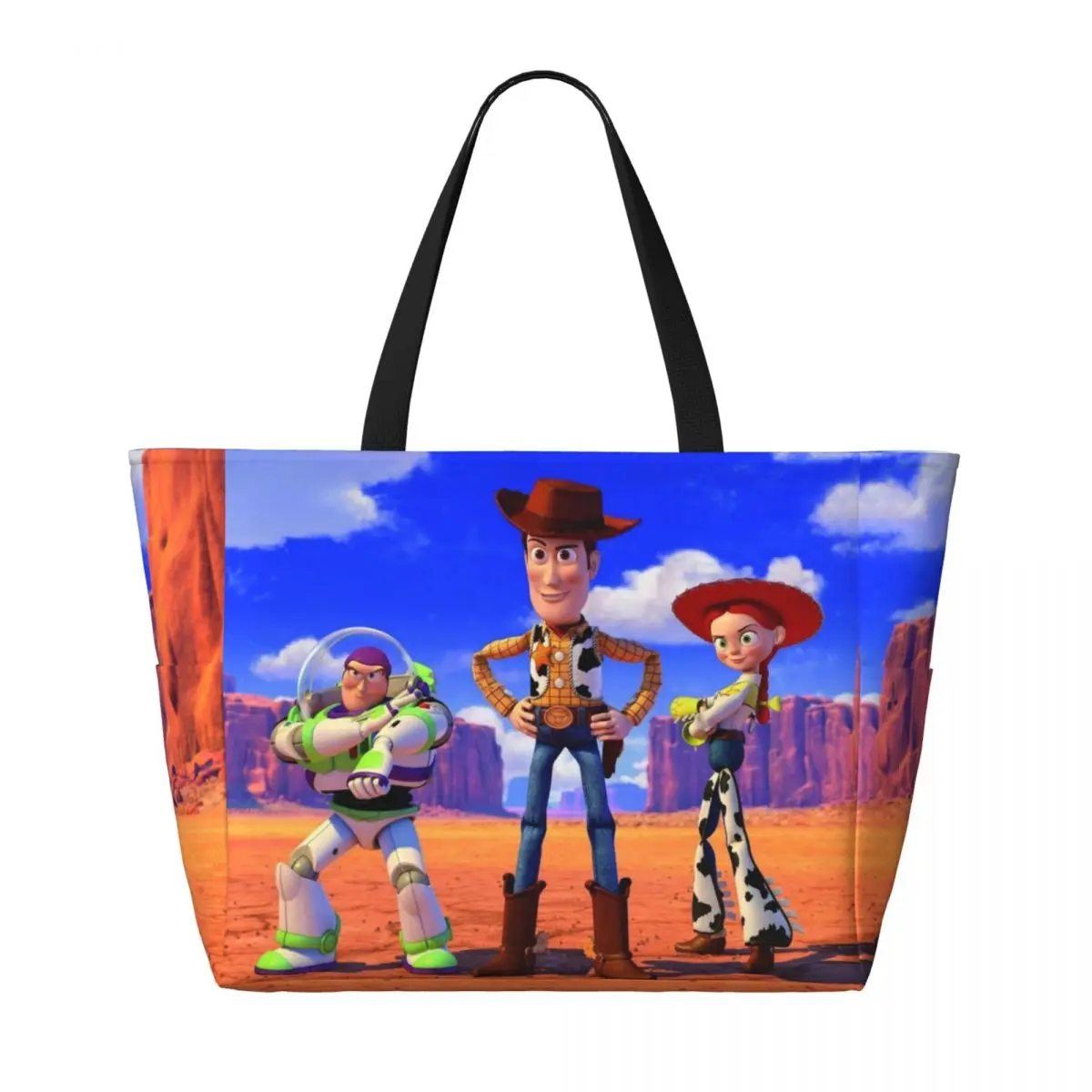 Custom Buzz Lightyear Woody Toy Story Beach Tote Bag for Women Extra Large Gym Carry On Travel Shopping Bags