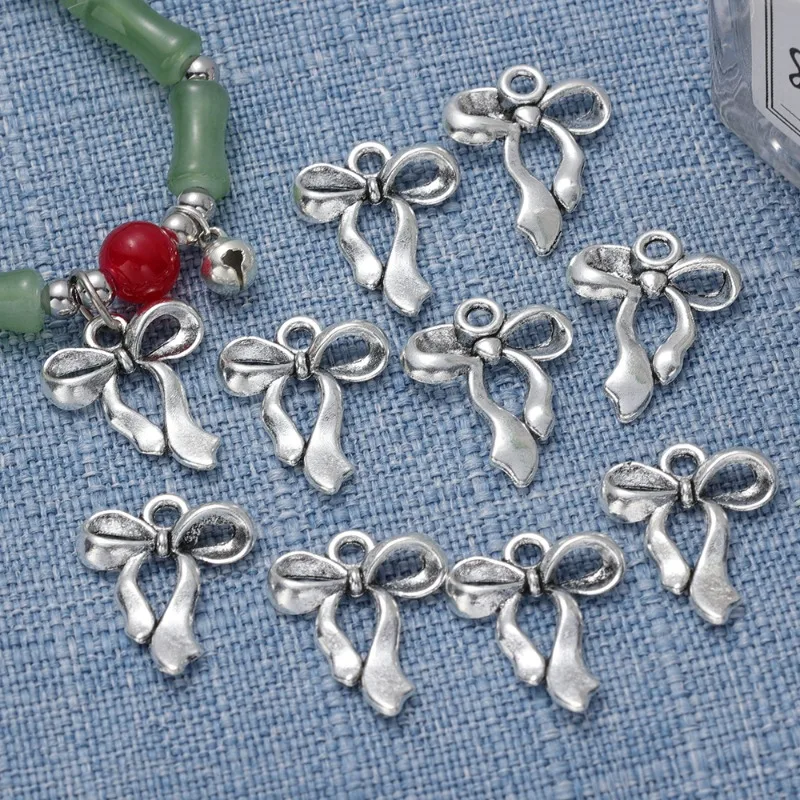 10pcs Antique Silver Plated Bow Tie Pendant for Handmade Charms Pendant DIY Making Findings for Bracelet Necklace