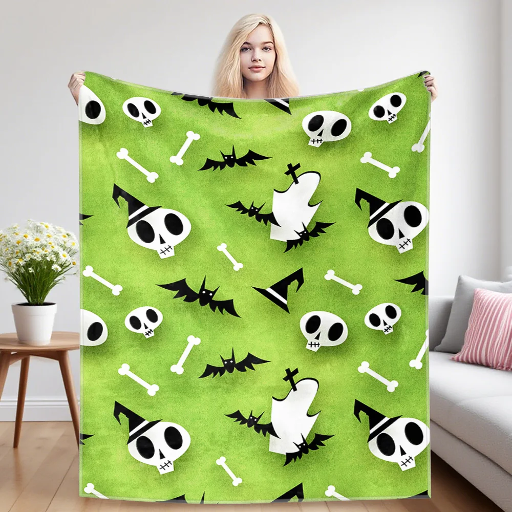 Spooky Skulls Winter And Summer Dual-Use Comfortable Flannel Blanket, Soft And Sticky Sofa Cover Blanket, Exquisite Gift