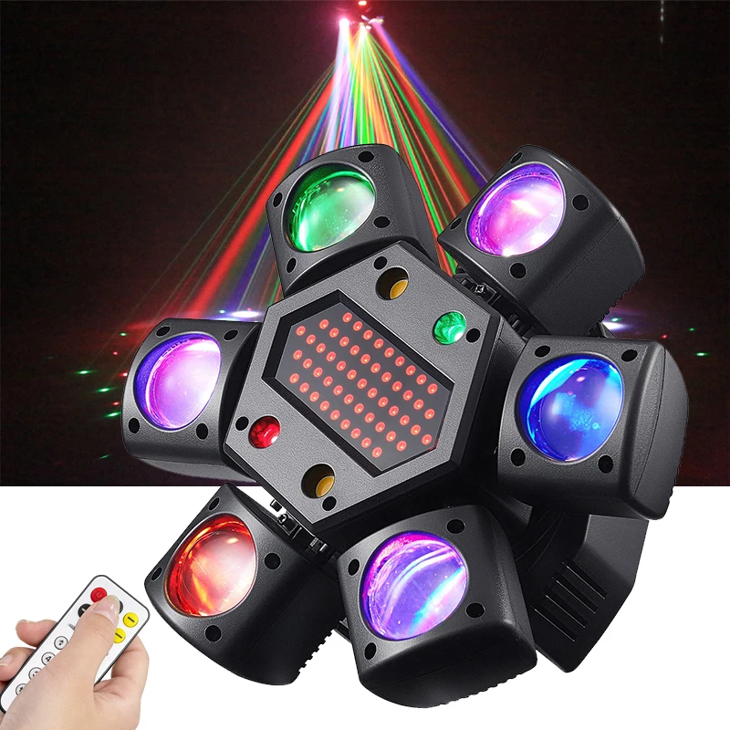 Mini projecteur laser stroboscopique RGBW à six bras 80W avec contrôle sonore DMX512 pour scène, discothèque, fête, club, vacances, danse