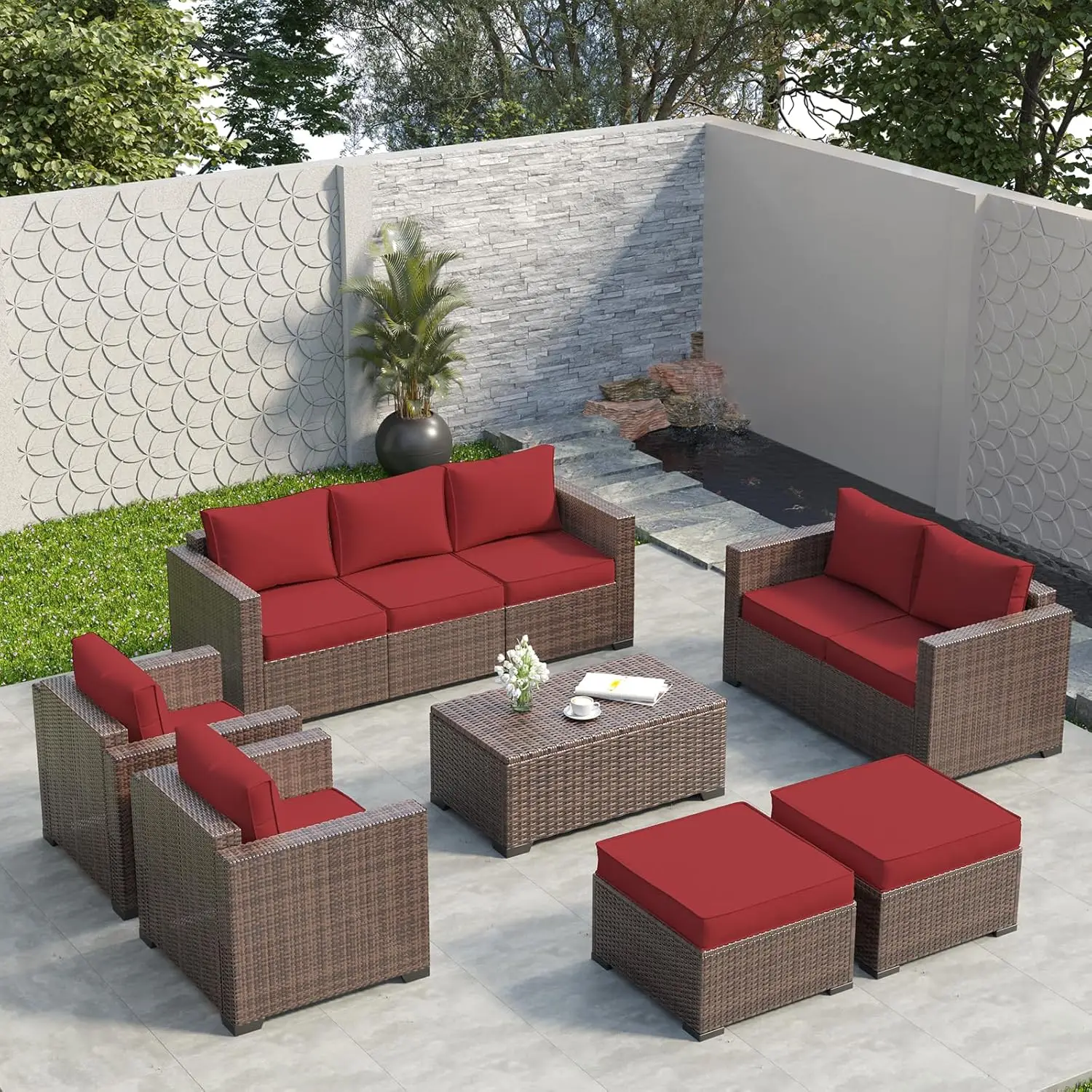 

Outdoor Patio Furniture Sets, 10 Pieces Wicker Patio Furniture, Outdoor Sectional Patio Couch Set, Outdoor Conversation Set