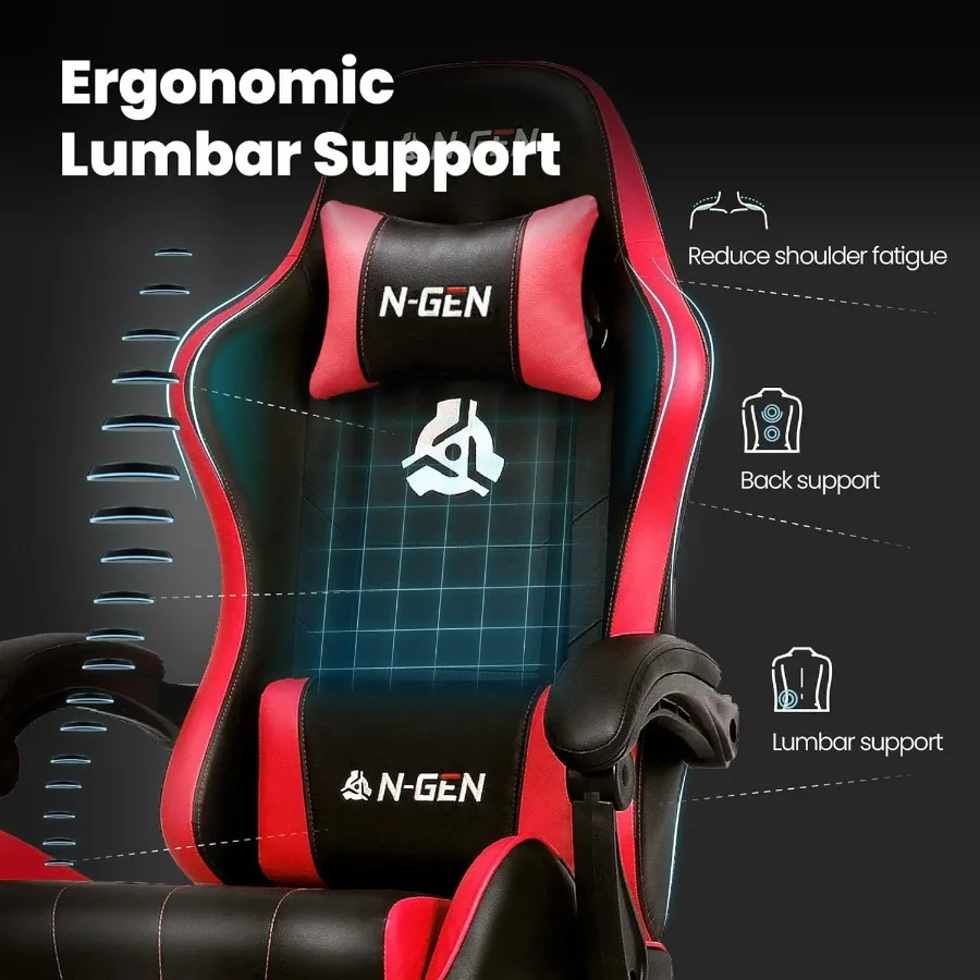 كرسي ألعاب الفيديو مع مسند للقدمين لدعم قطني للمكتب المنزلي، كرسي عالي الظهر قابل للتعديل، مريح من الجلد