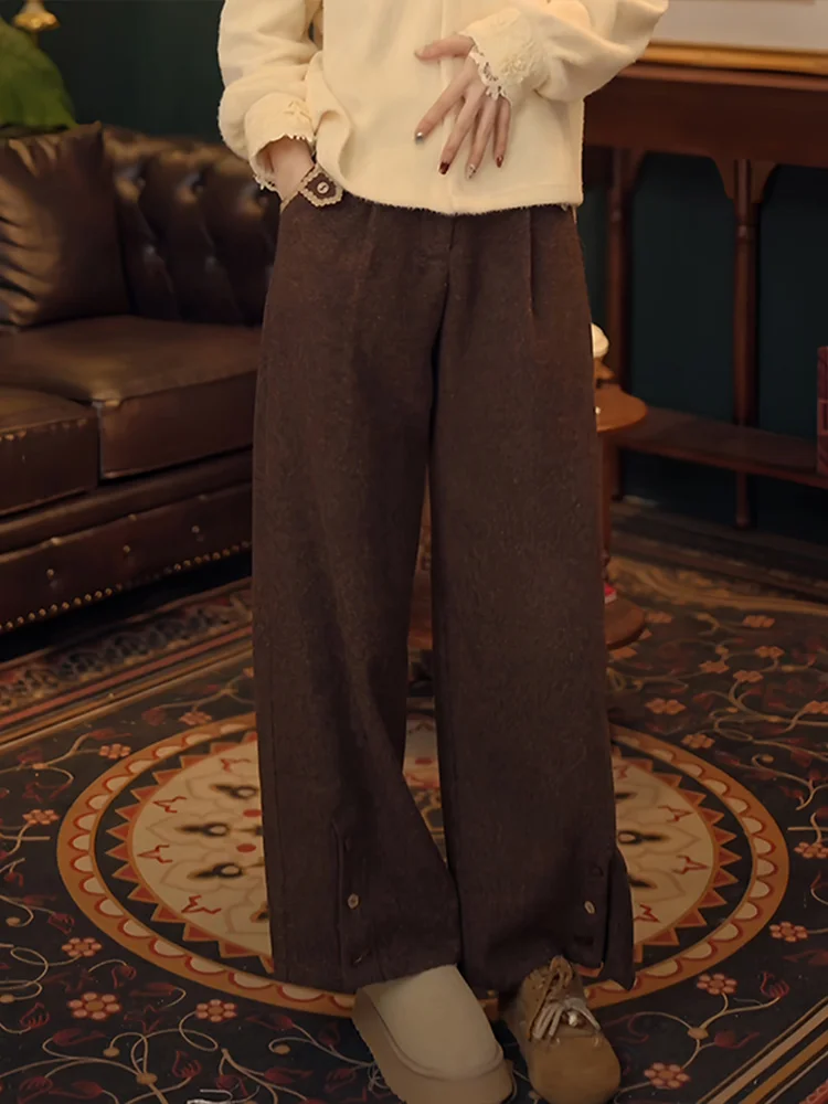 

Ele Pure Color High Waist Straight Leg Pants Winter New Sle Trendy Design Slimming Wide Leg Casual Pants Women's Sle