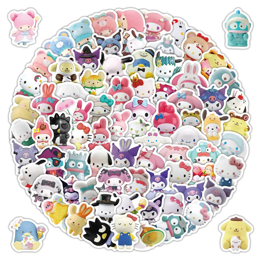 104PCS Cute HelloKitty Kuromi Melody Sanrio Classic Stickers DIY Phone Notebook Suitcase Laptop Fridge Graffiti Cartoon