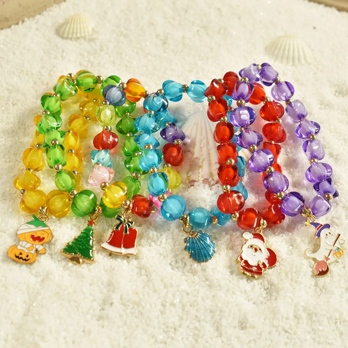 Colorful Beaded Santa Claus Shell Pendant Bracelet Original Design Bracelet Small Fresh Simple Small Beaded Bracelet