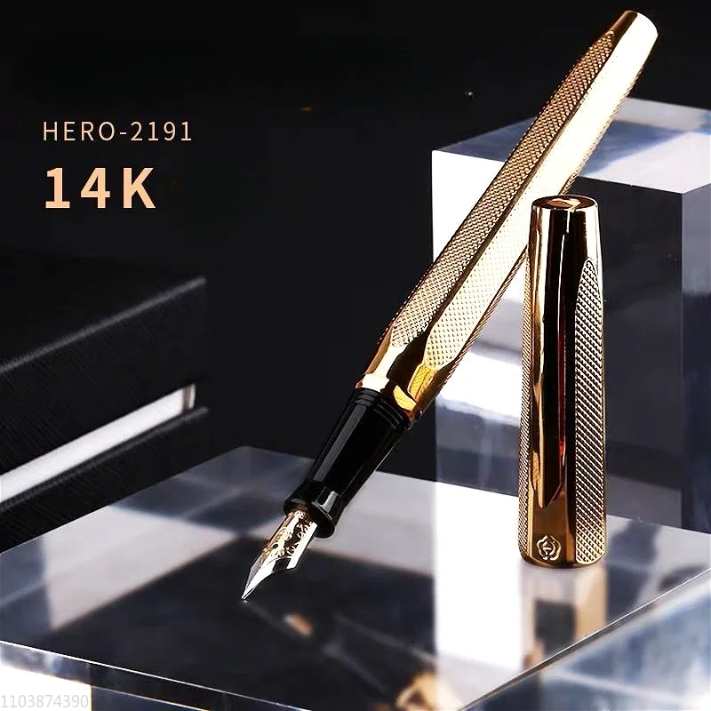 

Hero 2191 14k Gold Fountain Pen F 0.5mm Ink Pen Original Custom Large Capacity Ink Business Stationery Office Writing Gift