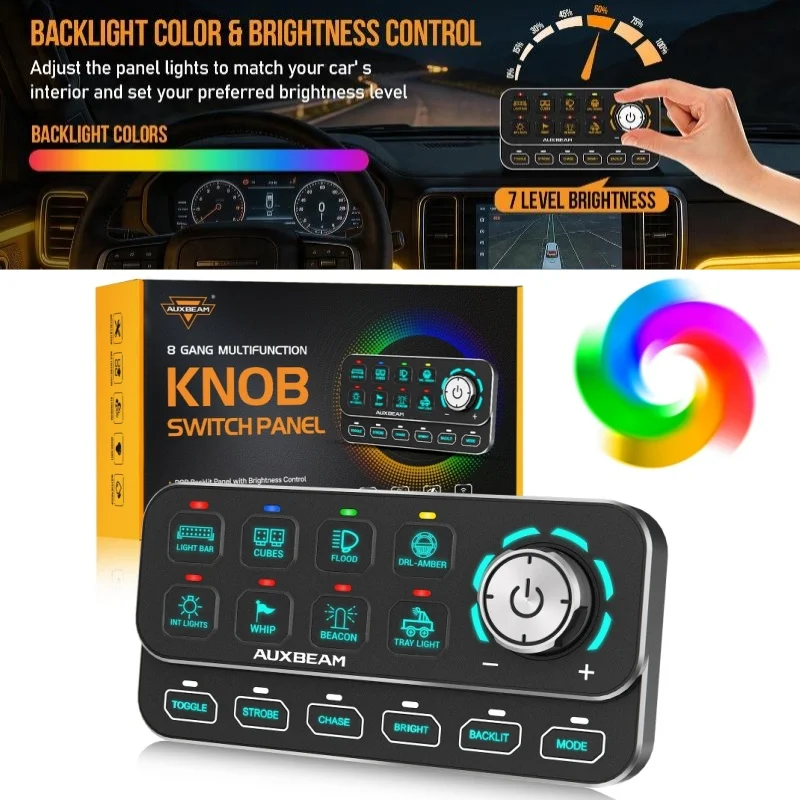 

KS-80 8Gangs RGB Knob Switch Panel Multifunction Electronic Relay System Switches For Car Truck ATV UTV AUXBEAM