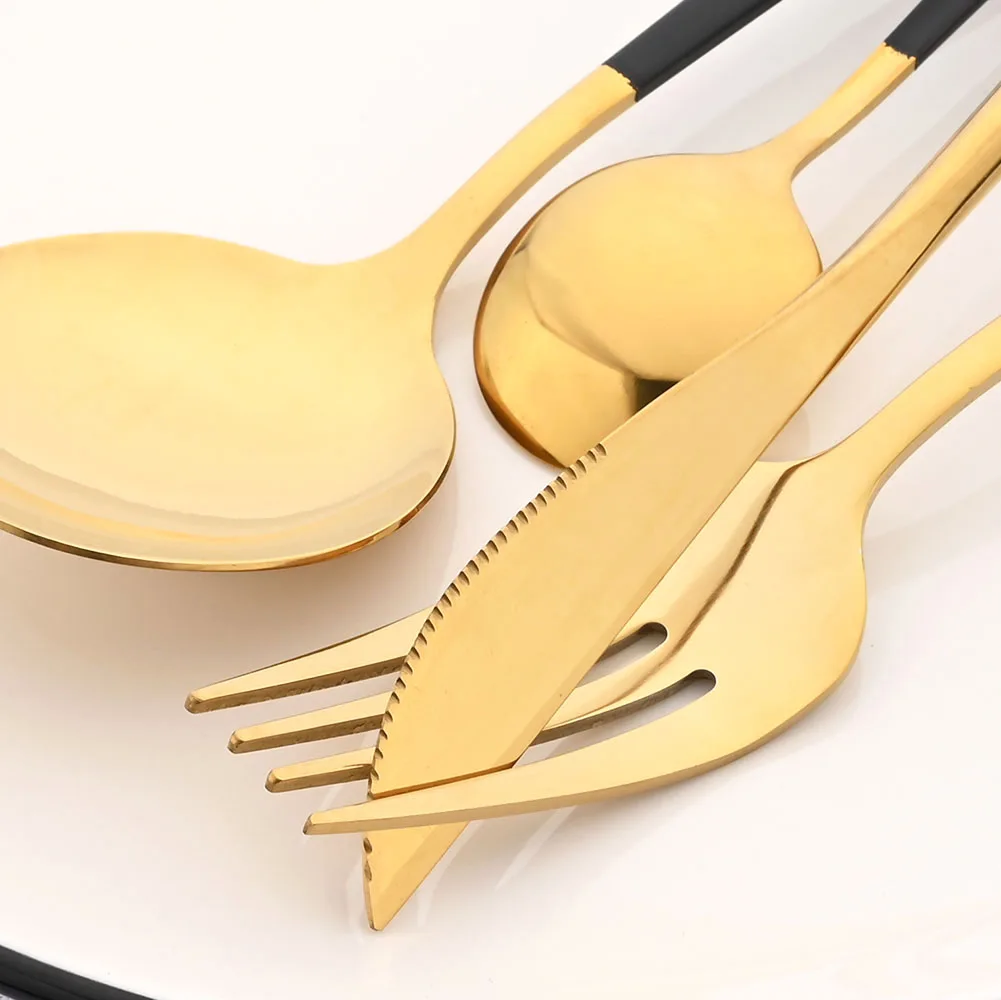 40Pcs Cutlery Set Stainless Steel Dinner Knife Fork Spoon Dinnerware Set with Teaspoons Fruit Cake Forks Kitchen Gold Tableware