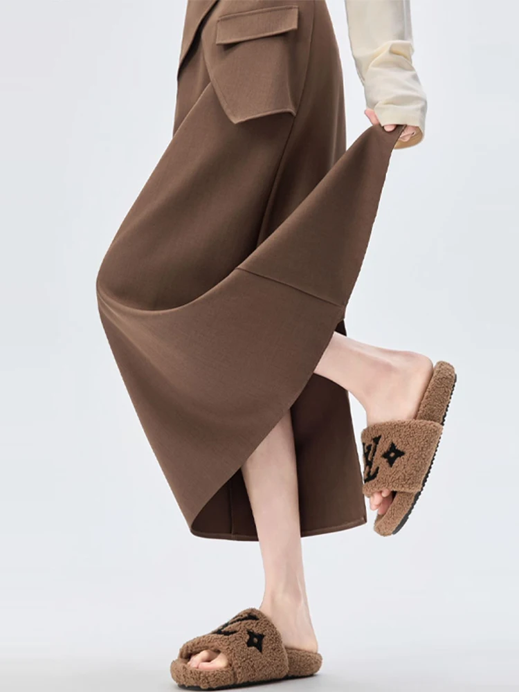 

Юбка миди А-силуэта с высокой талией, асимметричным разрезом, для делового стиля, женская, весенняя, стройнящая, из полиэфирного волокна, удобная для повседневной носки