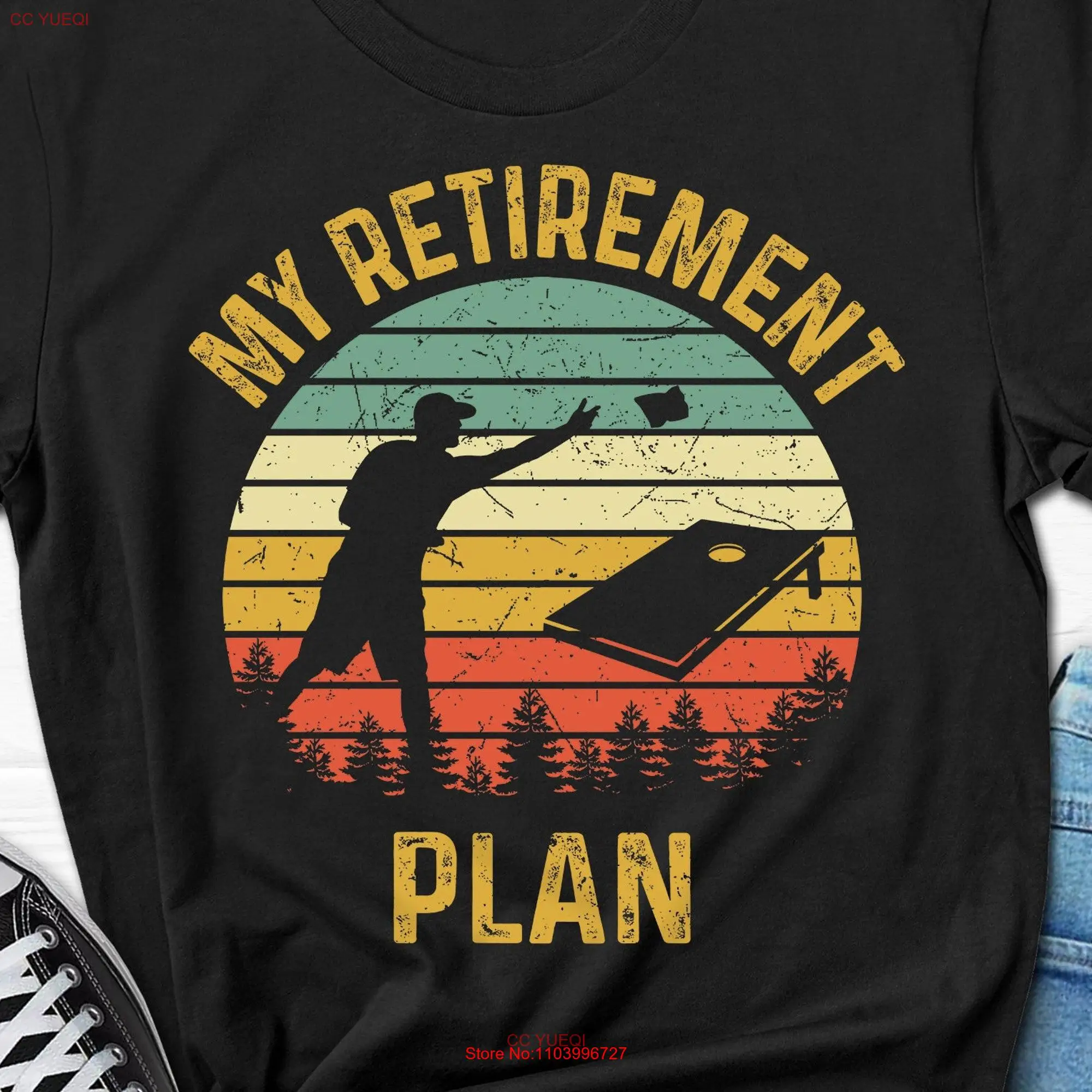 Father's Day Cornhole T shirt Retirement Plan Retired Men's for Him Dad Men Funny Birthday long or short sleeves