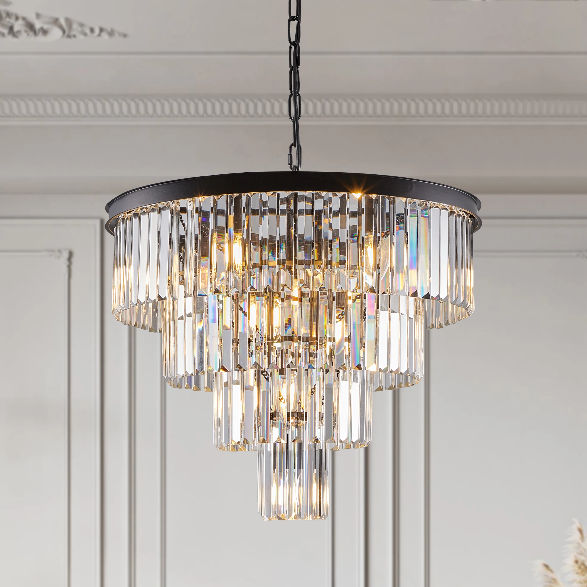 Contemporary Crystal Modern Chandeliers Crystal Ceiling Chandelier 4 Tier Black Chandelier Lighting(Bulbs Not Included)