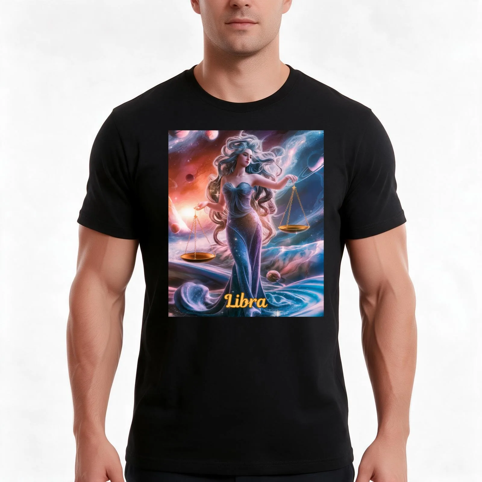 Libra Zodiac celestial goddess T-Shirt Summer Casual Cotton Tee Oversized Streetwear Tops Vintage Graphic Print 100% Cotton