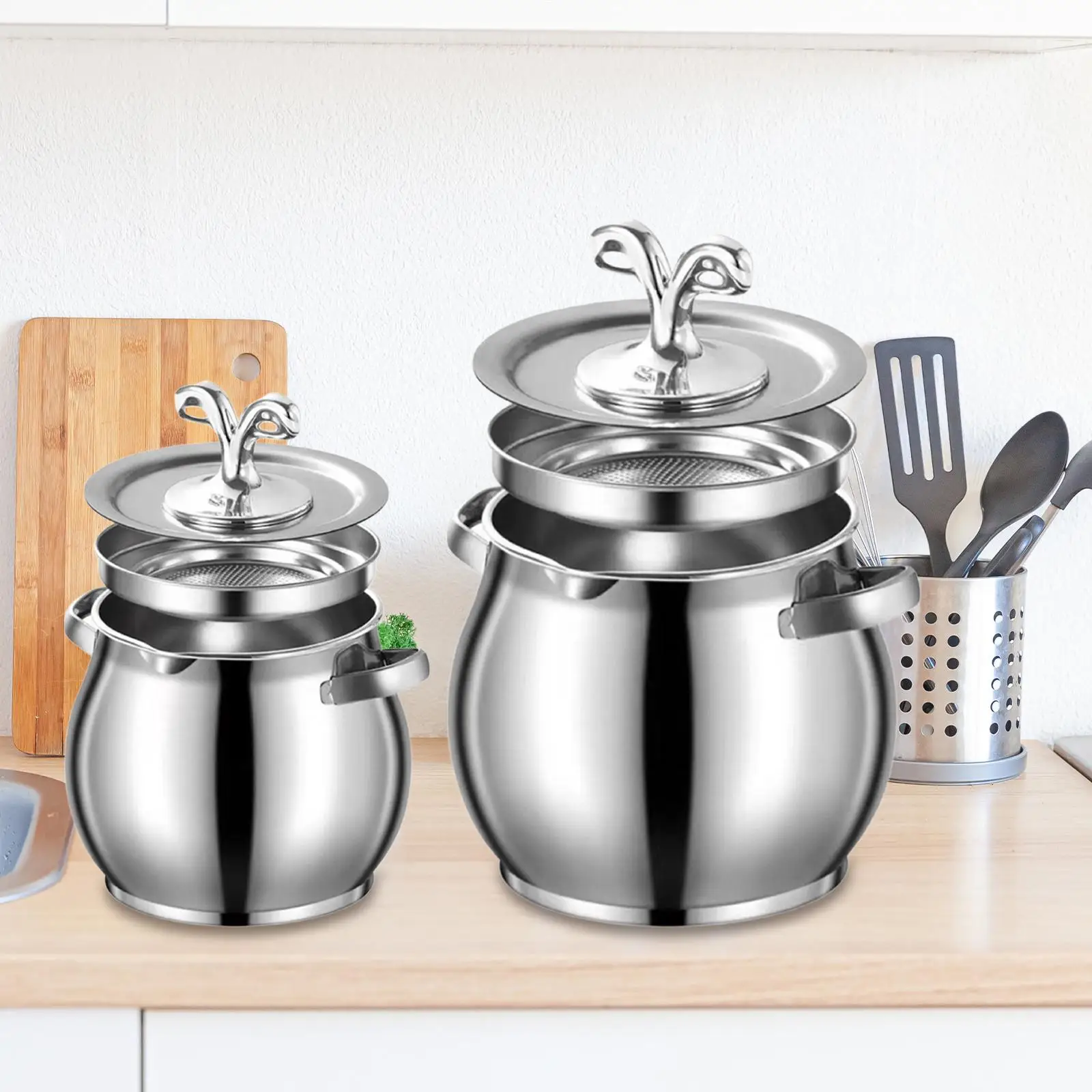 Stainless Steel Lard Container Grease Catcher Oil Filter Pot with Lid and Handle for Cooking Storage and Frying Reuse