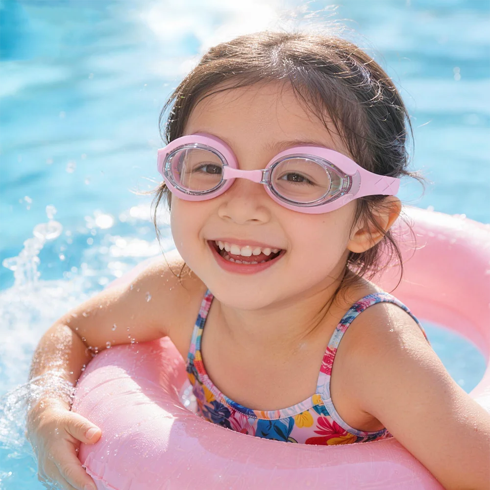 Schwimmbrille für Kinder, schnell verstellbarer Riemen, beschlagfrei und auslaufsicher, austauschbare Nasenbrücke, für Mädchen und Jungen im Alter von 3-14 Jahren