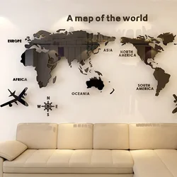 1Pc World Map Wall Stickers Acrylic Creative 3D TV backdrop Wallpaper Decoration Home Living Room Office Interior Decorative