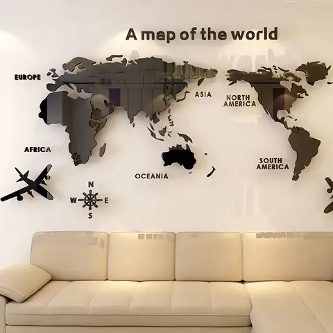 1Pc Mappa del mondo Adesivi murali Acrilico Creativo 3D TV sfondo Carta da parati Decorazione Casa Soggiorno Ufficio Interni decorativi