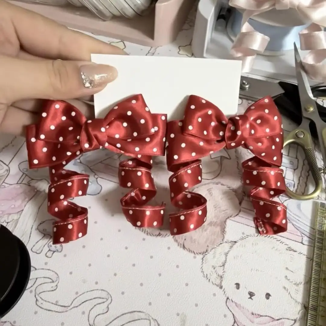 

2 Pcs Women's Hair Clips Set Korean Polka Dots Bow Ties Polka Dots Kawaii Sweet Hair Pins High-quality Princess Hair Accessories