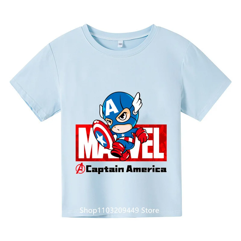 2024 Marvel Fashion Card Captain America Hippie T-shirt Summer Short Sleeve Kids Student cotton top T-shirt gift