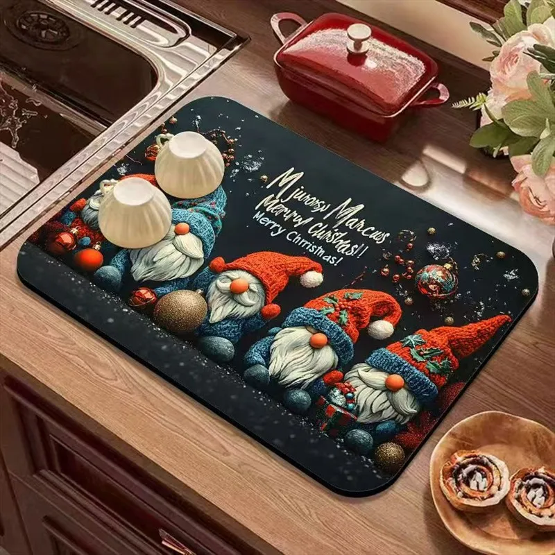 VIKAMA Diatomite Drying Mat Super Absorbent Fast Drying Anti-Slip Easy Clean Dish Drying Gnome Ornament Christmas