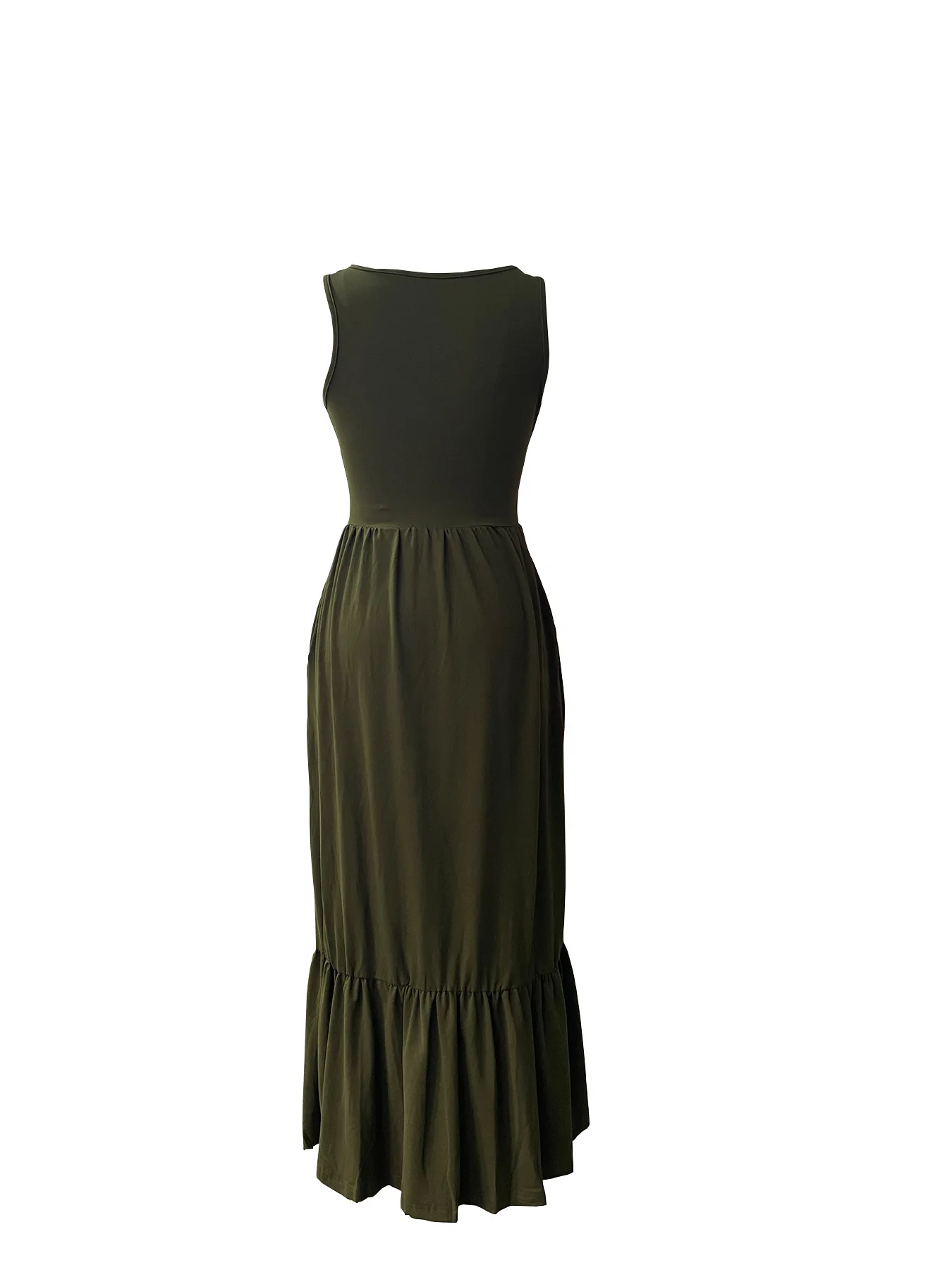 2026 Summer sleeveless vest-skirt with flared skirt, casual, flowing, layered, beach pocket maxi dress for women.