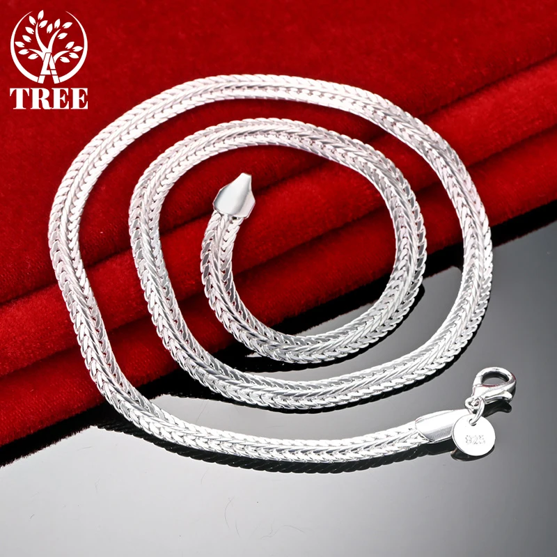 ALITREE 925 Sterling Silver Necklace For Man Woman 6mm 50cm Flat Side Chain Trendy Party Wedding Birthday Gift Fashion Jewelry