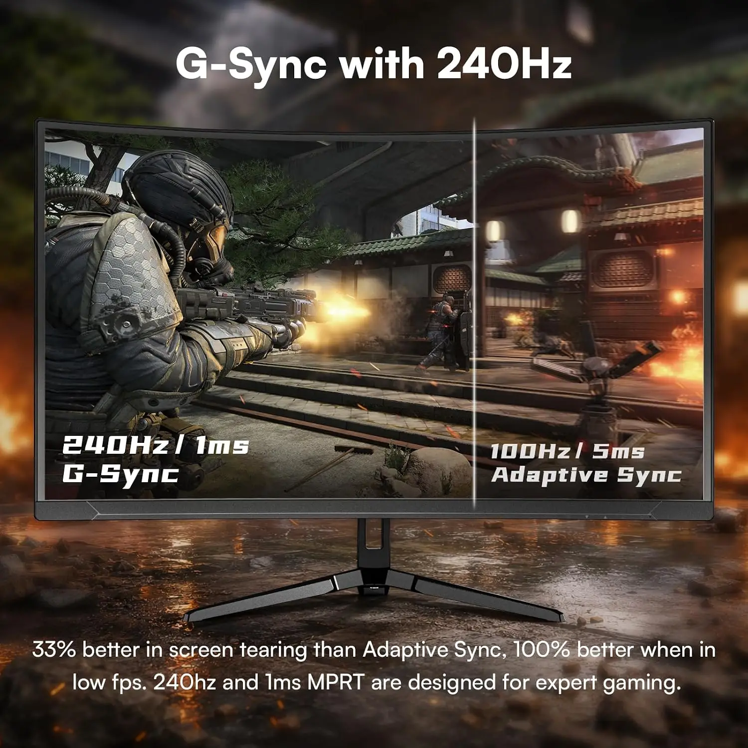 Great Voell 27-inch 240Hz Curved Gaming Monitor, 2K QHD, 1ms MPRT G-Sync, 1440p HDR VA Panel, 98% SRGB, HDMI 2.0 and DP 1.4, Tilt Adjustable, VESA Compatible, Black