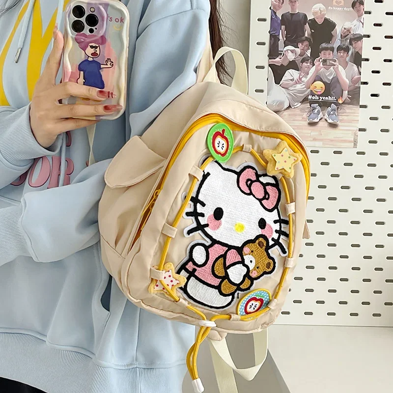 Sanrio tas punggung kapasitas besar, tas ransel kapasitas besar ringan, gambar kartun lucu, tas sekolah pelajar, Hello Kitty, baru