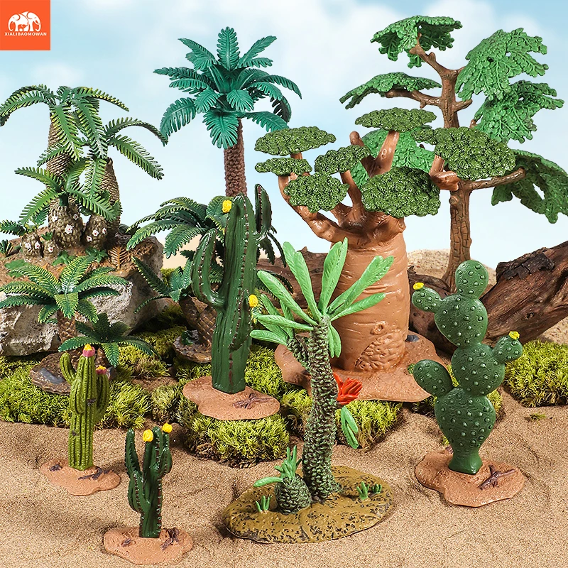 Educational Simulation Toys - Breadfruit Coconut Palm Tree Stump Baobab Cacti Farm Animal Models for Kids Home Decoration
