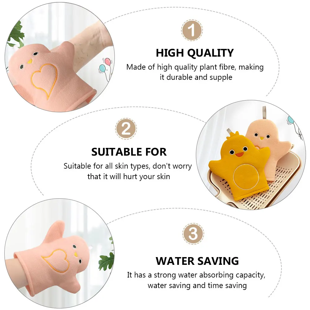 

2pcs Animal Cartoon Bath Gloves Plant Fibre Anti-Skid Reusable Comfortable For All Skin Types Home Use Practical Water Absorbing