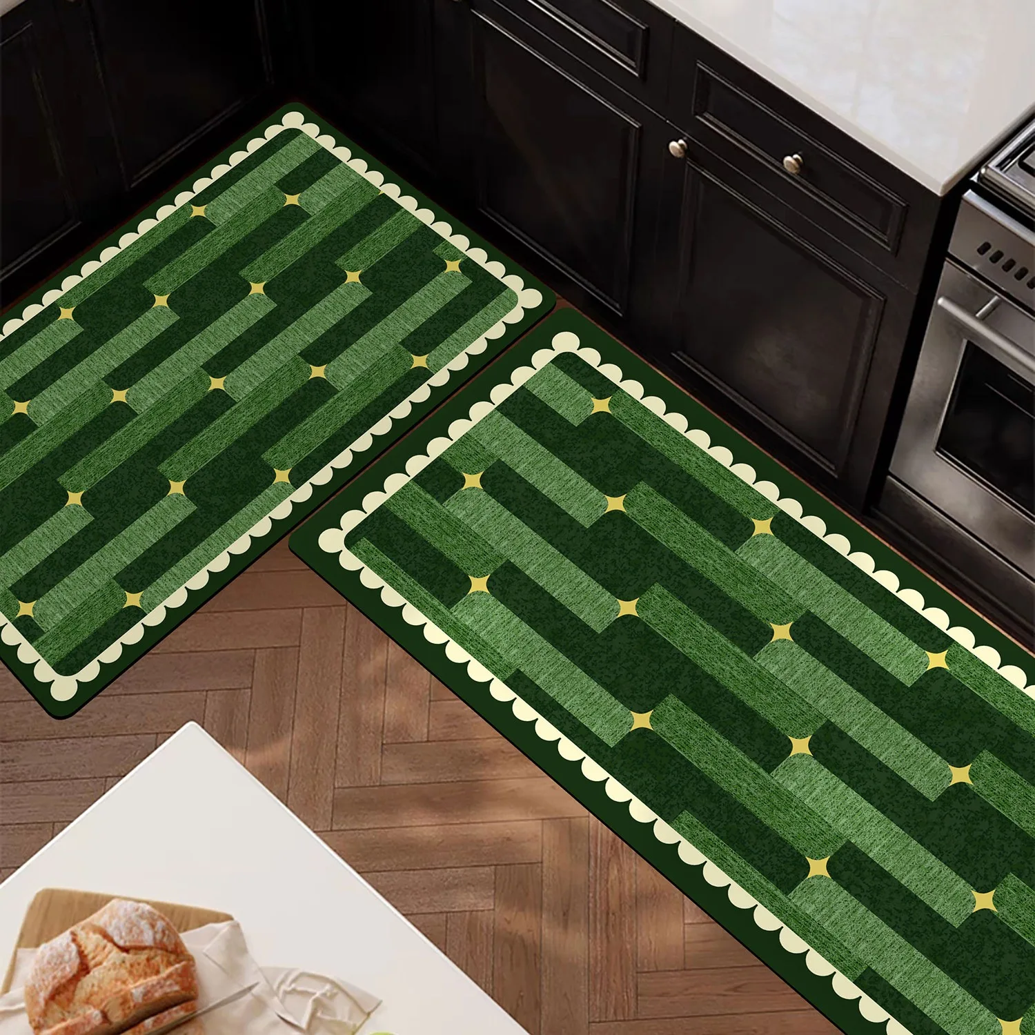 Non-slip Kitchen Rug Green Long Strip Runner Carpet Washable Waterproof PVC Leather Mat Home Decoration Rugs Alfombras De Cocina