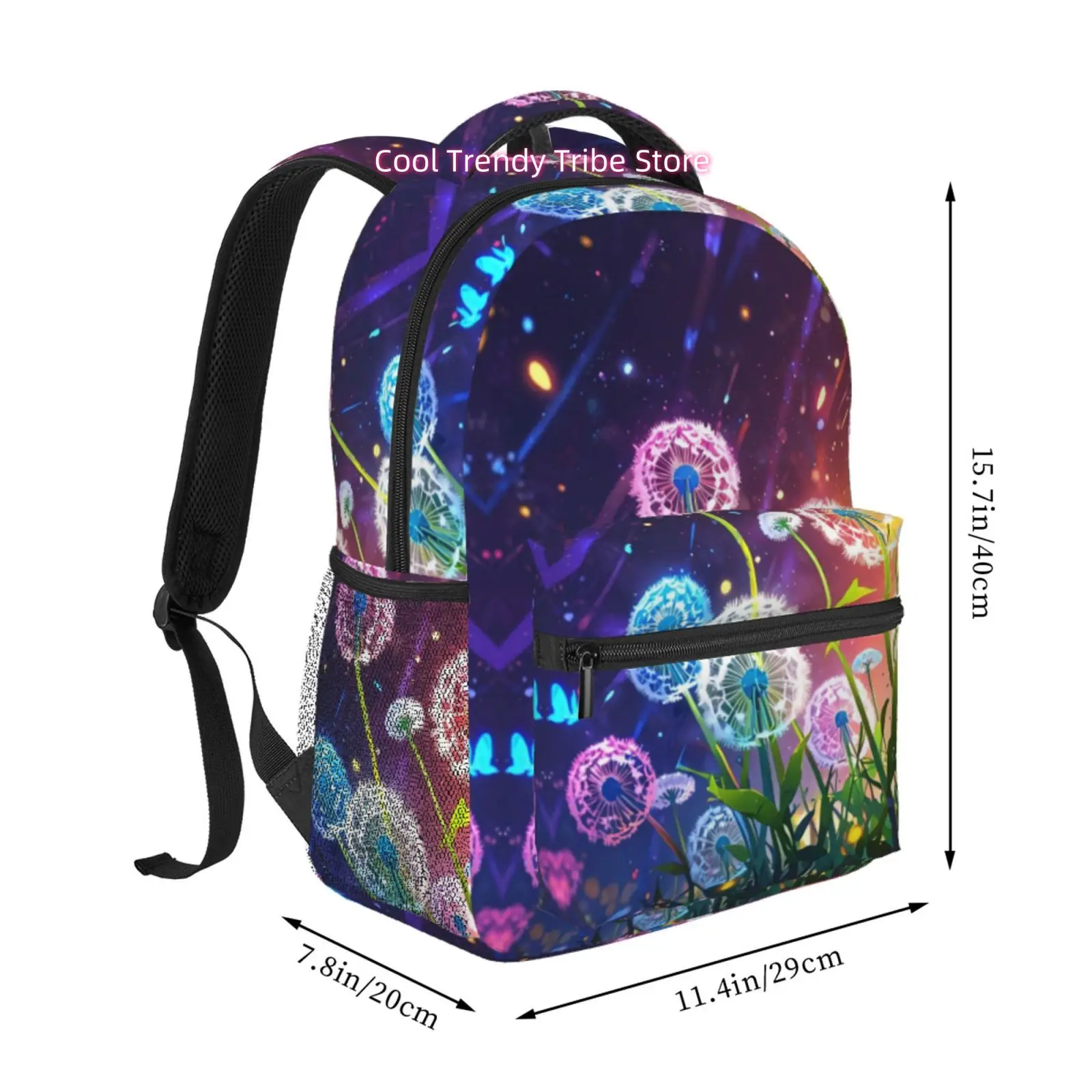 Neon Galaxy Dandelions Print Backpack, Oxford Cloth, Adjustable Shoulder Straps, for Women Travel, Outdoor And Daily Use