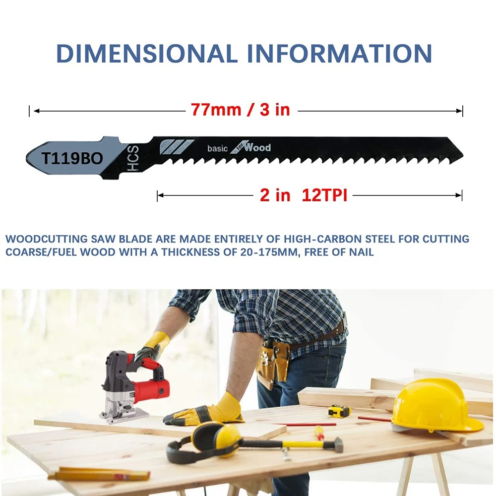 20-Piece T119BO 12 TPI Assorted T-Shank Scrolling Jig Saw Blades Set para Precision Cutting Wood